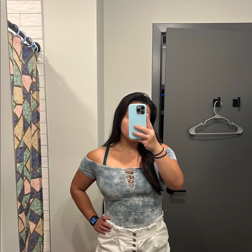 Stylish Blue and White Off-Shoulder Women's Top